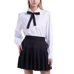 ETOSELL Women Short Sleeve Peter Pan Collar Blouse Kawaii Girls School Uniform White Shirt Lady Bowknot OL Button-Down Shirts