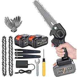 Mini Chainsaw, 6 Inch Portable 36 V Battery Chainsaw with 2 Batteries and 2 Chains, 1 Charger, 1 Pair of Protective Gloves for Tree and Garden Cutting (Black-36 V) : Amazon.de: Garden