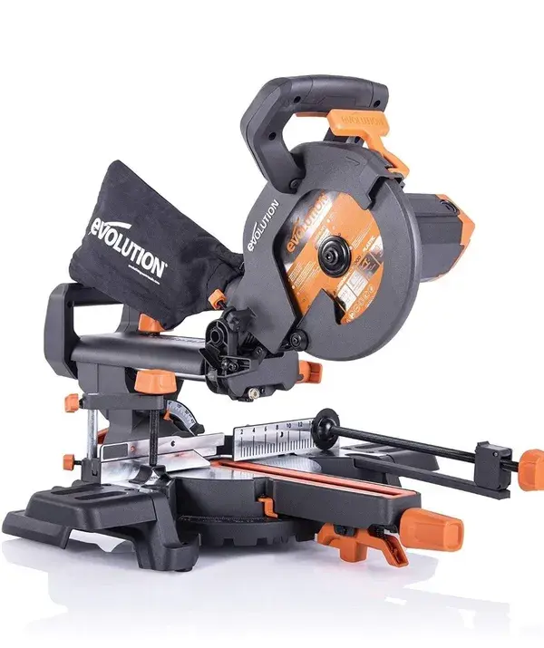 Evolution Power Tools R210SMS+ Sliding Mitre Saw With Multi-Material Cutting, 45° Bevel, 50° Mitre,