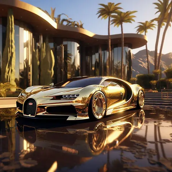 Expensive exclusive house full of gold with bugatti chiron and pool