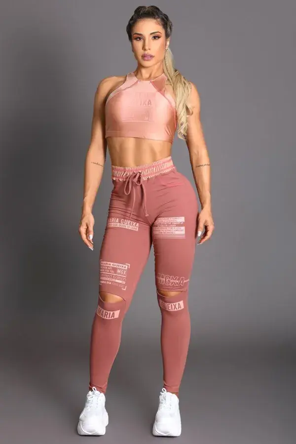 Conjunto Top e Calça Joelheira Rosa Queimado 007001 Maria Gueixa