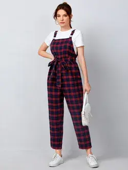 Tartan Belted Pinafore Jumpsuit