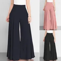 Women&#039;s Pants High Waist Wide Leg Long Women 2023 Summer Solid Loose Female Casual Flared Tin Trousers Pocket Elegant Office Lady