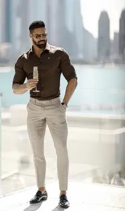 Men's formal Office Outfits with Beige Colour Pants Combination Ideas