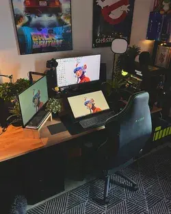 Retro inspired deskspace featuring Wacom Cintiq