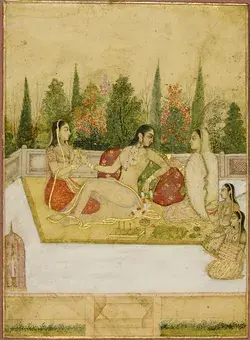 A lady with attendants on a terrace, Mughal, first quarter 18th century