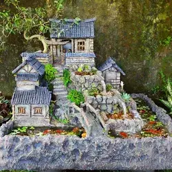 WOW ! Very excellent waterfall aquarium with house on the mountain from sryrofoam