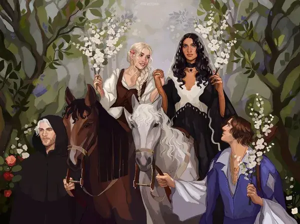 geralt, ciri, yennefer and jaskier