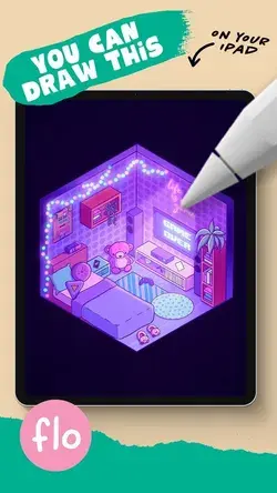 Isometric Game Room drawing in Procreate