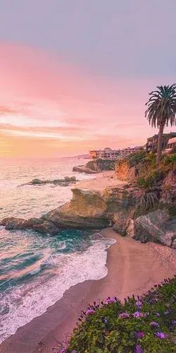 Gorgeous cotton candy sunset sky on beach