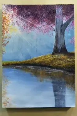 Painting a Cherry Blossom Tree Along the River