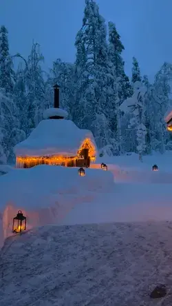 Wooden houses in the snow