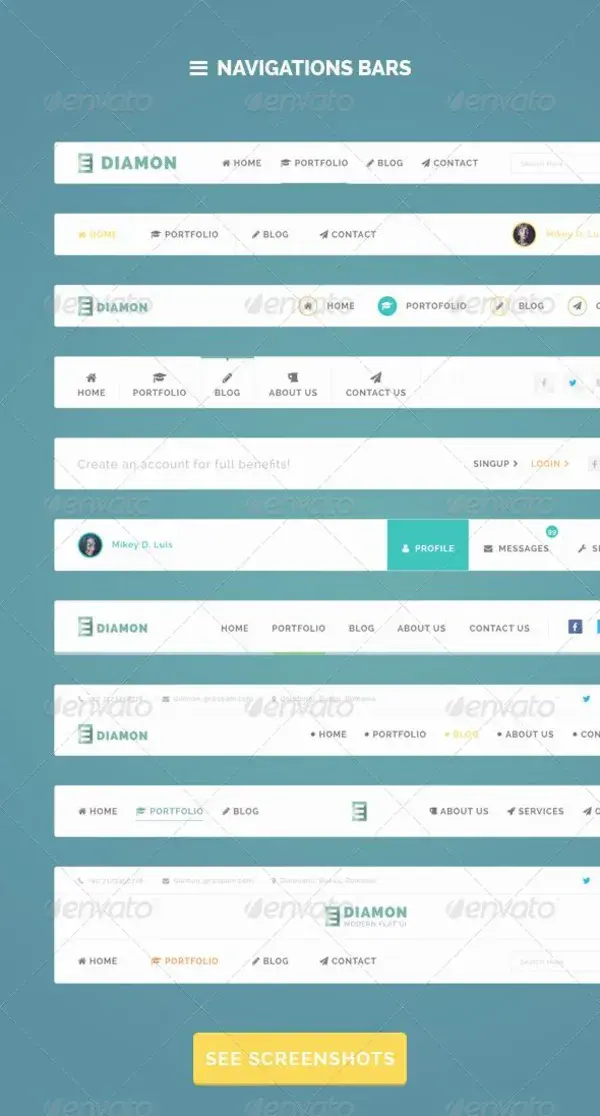 Diamon Flat Navigation Bars, Web Elements | GraphicRiver