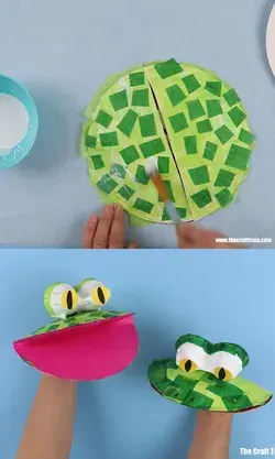 paper plate frog puppet