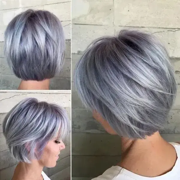 Trendy short hairstyle gray hair salt and pepper technique