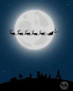 Santa and Reindeer Full Moon Night.