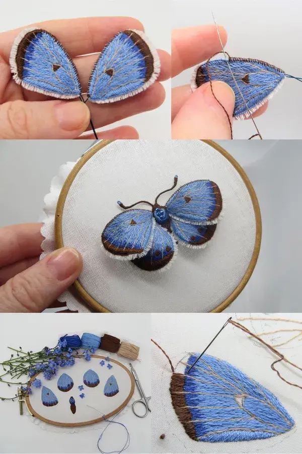 Blue embroidery moth, tutorial, PDF&Video