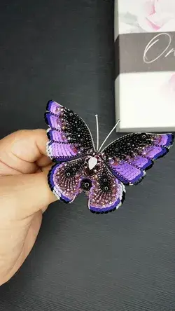 Purple butterfly brooch handmade beaded embroidered, brooch for women, gift for girlfriend