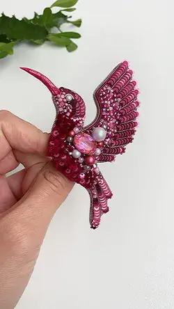 Pink red hummingbird Swarovski brooch