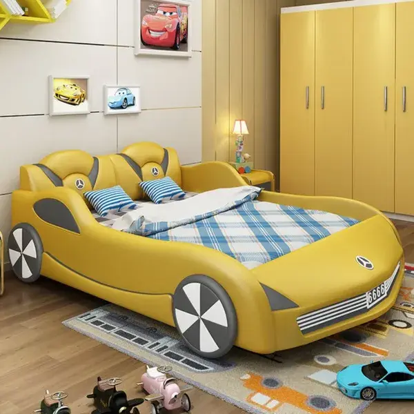 Modern Car Design Sumptuous Leather Kids Bed - Grey