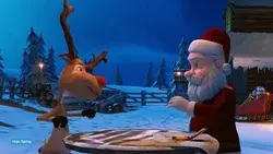 Santa and Rudolph play rock paper scissors,stone