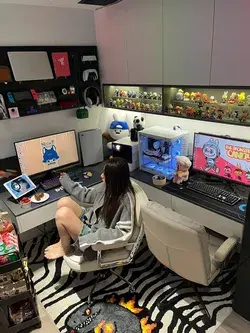 My bedroom-turned-gaming room is so comfortable that I don't feel like going anywhere after work!!