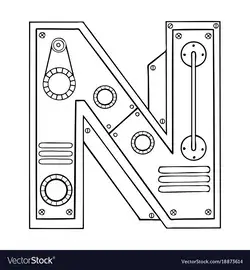 Mechanical letter n engraving Royalty Free Vector Image