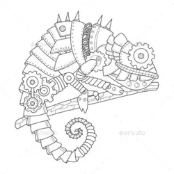 Steampunk Style Chameleon Coloring Book Vector, Vectors | GraphicRiver