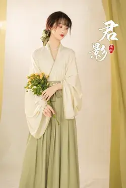 Original Improved Elegant Big Sleeve Top Light Green Hanfu Dress For Women