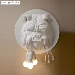 Nordic Bulldog Resin Sconce Wall Lamp - White/Black, 3 Heads - for Living Rooms - White