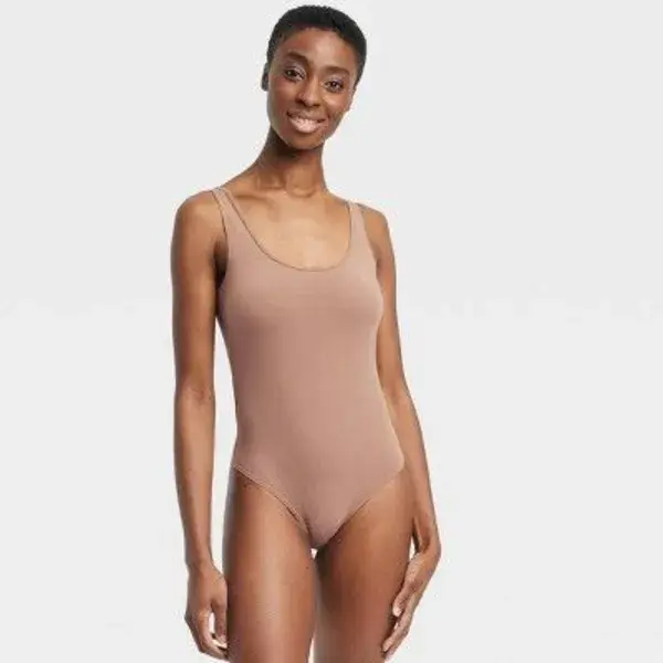 Women's Cotton Stretch Tank Bodysuit - Auden™ Brown L