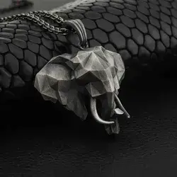 Pure Tin 3d Elephant Retro Men&#039;s Pendant Animal Hot Selling Europe and America Sweater Chain Necklace