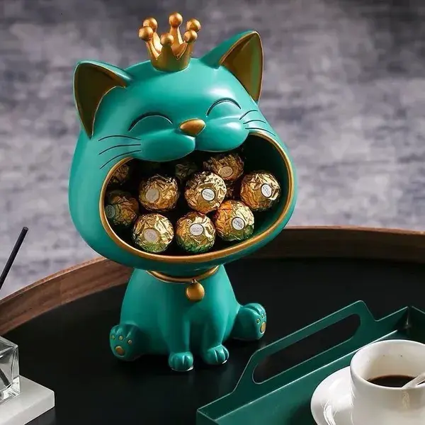 resin Lucky Cat Statue Sculpture Table Decoration Miniature Figurine Storage Box Modern Living Room Desk Home Decor 230327