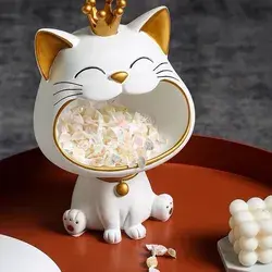 Decorative Objects Figurines resin Lucky Cat Statue Sculpture Table Decoration Miniature Figurine Storage Box Modern Living Room Desk Home Decor 2306