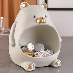 Cute Teddy Bear Belly Resin Home Decor Storage Holder - White