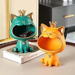 resin Lucky Cat Statue Sculpture Table Decoration Miniature Figurine Storage Box Modern Living Room Desk Home Decor 230327