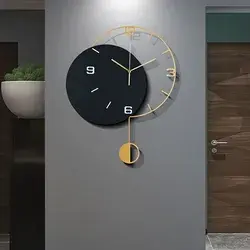 3D Geometric Patterns Golden Pendulum Arabic Numbers Hanging Wall Clock