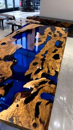 High quality wood and blue epoxy table