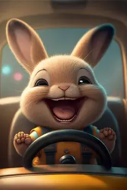 happy rabbit driving