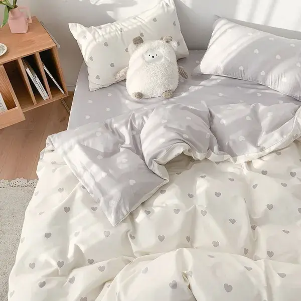 Cute Bedding for Teenagers Boho | Cozy Mini Hearts Print White Cute Bedding Set Comforter