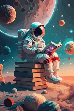 Astronaut Reading Book in Moon