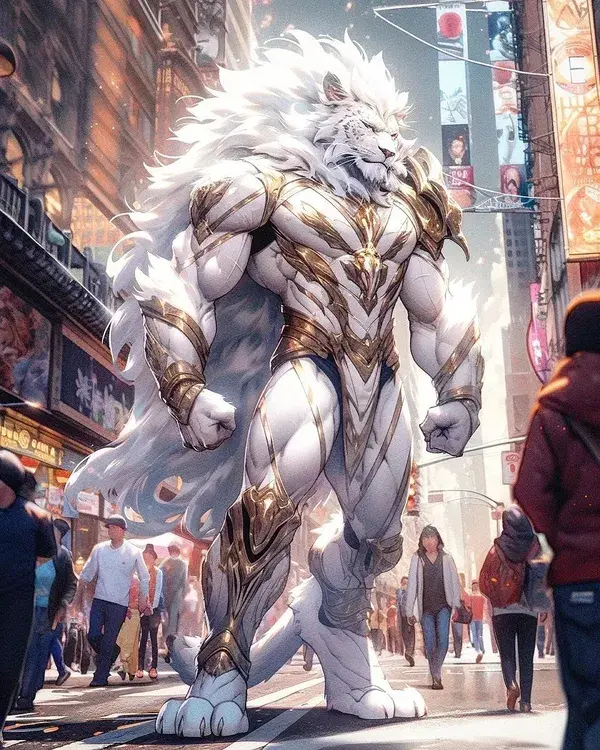 White god lion with shiny gold armour