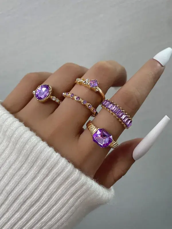 5pcs Gemstone Decor Ring