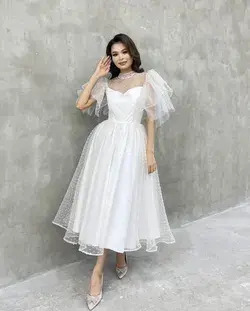 Long Removable Sleeves , Civil Ceremony Wedding Dresstea Length Wedding Dress, Fairy Wedding Dress, Short Wedding Dress, Bridal Gown - Etsy Pakistan