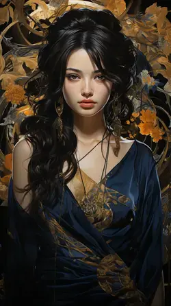 A Japanese woman dark hair, in the style of realism with fantasy elements