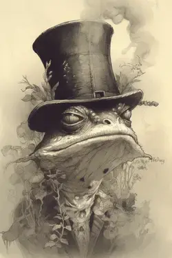 a drawing of a frog wearing a top hat