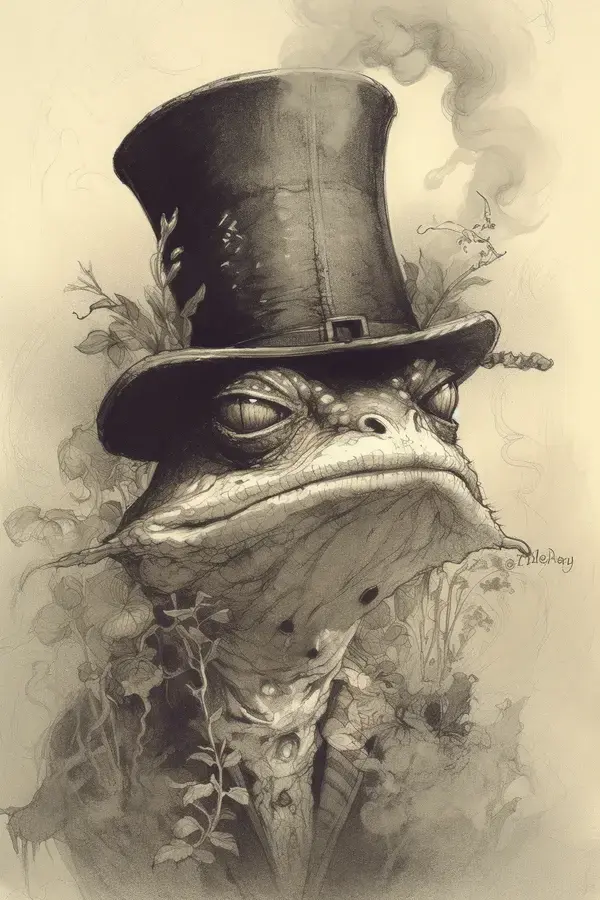 a drawing of a frog wearing a top hat