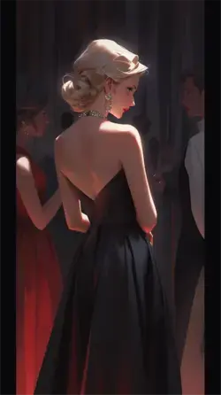 A graceful girl in a red dress at a ball AI promt