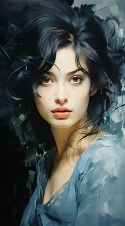 a painting of a woman with black hair