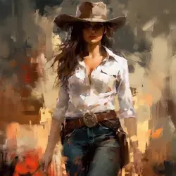 a painting of a woman wearing a cowboy hat